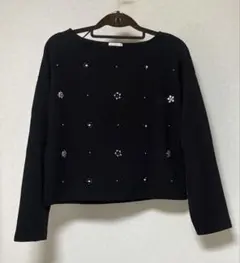 GU ビーズ装飾 ブラック 裏起毛トレーナー