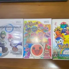 Wiiソフト3本セット／マリオカート・ポケパーク・太鼓の達人 超ごうか版