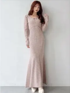 RESEXXY バイカラーツイードニットワンピース ピンク