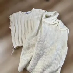 ZARA ノースリーブ ニット ベスト アイボリー M2枚