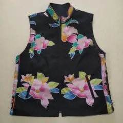 極美品✨レオナール リバーシブルベスト 花柄 黒 ラベンダー ゴルフ
