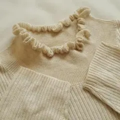 新品　SM2☆キナリ【マシンウォッシャブル】フリルリブタートルネックニット