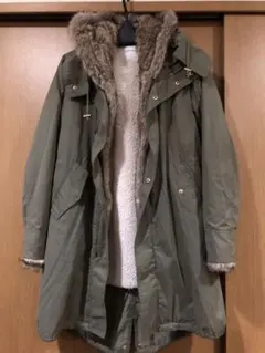 オリーブグリーン ファー付きモッズコート