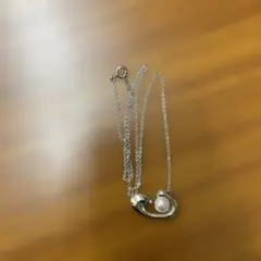 シルバー925 波形デザイン ネックレス パール付き