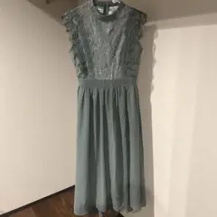 レースレディース グリーン ワンピース M相当 結婚式 ドレス