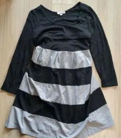 緋*那様 授乳服 黒とグレーのストライプ　赤ちゃん本舗　М