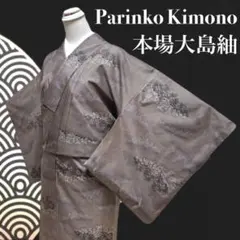 ✨ 【逸品】本場大島紬 9マルキ 幾何学総柄 泥染め 裄66 身丈164 530