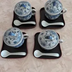 中国茶器セット 竹籠入り 染付 ティーポット 湯呑み - メルカリ