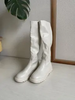 ホワイト ロングブーツ 合成皮革