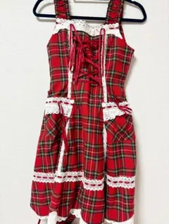 BABY♡裾スカラップタータンチェックジャンパースカート赤