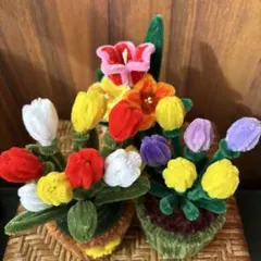 ハンドメイド モールフラワー 枯れない花 チューリップ他3点セット