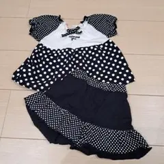 セットアップ　トップス　90　ベビー　パンツ　チュニック　水玉　白　黒