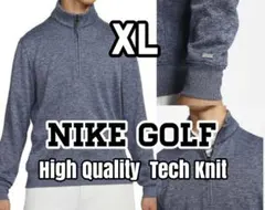 残少 XL ナイキゴルフ 立ち襟 ハーフジップ ニット 上質素材 セーター 紺灰