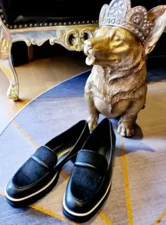 ★新品　ZARA　厚底ローファー ブラック レザー・ファー