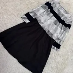 ELLE 切り替えワンピース ホワイト ネイビー 40 キレイめ お出かけのサムネイル