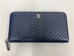 CHANEL ネイビー 長財布　キャビアスキン
