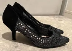 YAMADAYA パンプス 黒 23.0-23.5cm 無地 ラメ