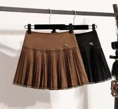 大きいサイズ 新品 秋冬 プリーツスカート 茶 ミニスカ レース 5L 台形ｓ