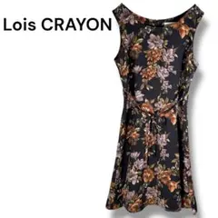 ロイスクレヨン 花柄 ノースリーブワンピース フレア ブラック M 日本製
