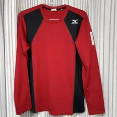 MIZUNO ミズノ スポーツウェア 長袖シャツ レッド ブラック M사이즈