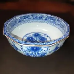 美濃焼 染付 八角鉢 和食器 陶磁器 三洋陶器 龍峰窯 サイズ約16cm