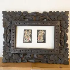 【バリアート】木彫りフレーム絵画　ウブド　バリ島のサムネイル