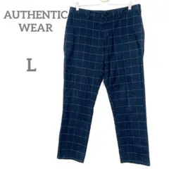 オーセンティックウェア　カジュアルパンツ　L ネイビー　デーパード　チェック柄