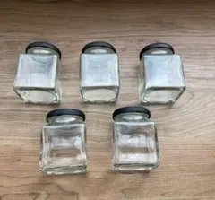 角型ガラス瓶5個セット 黒い蓋付き