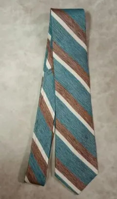 美品　スーツセレクト　シルクリネン　ストライプネクタイ　ブルー系