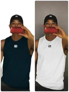 メンズ　タンクトップ　ジム　トレーニング 速乾　L ブラック　ホワイト セット