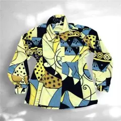 90s Vintage レトロ柄シャツ 肩パッド付き 派手 個性派 幾何学模様