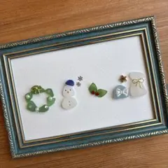 シーグラスアート＊リースと雪だるま＊ほっこりクリスマス