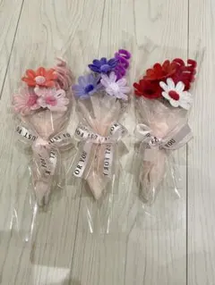 ミニブーケ　デイジー(ピンク・パープル・レッド)3束セット モールフラワー