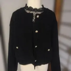 黒いカーディガン 金ボタン付き フリーサイズ