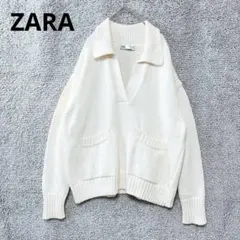 3015. ザラ ZARA ポロ衿 ニット M アイボリー Vネック ゆったり