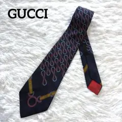 GUCCI 美品✨希少柄 グッチ ベルト柄 ホースビット ネクタイ ネイビー