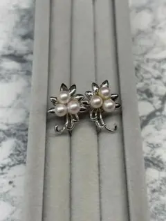 アコヤ真珠 本真珠 パール イヤリング 4.1mm 3珠 SILVER