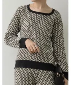 【新品】Re:EDIT リエディ 幾何柄ジャガードコンパクトニットトップス