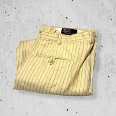 90sポロバイラルフローレン2タックスラックスパンツピンストライプイエロー黄色M