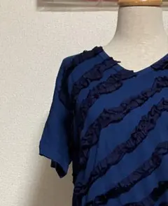 ジュンヤワタナベコムデギャルソンデニム インディゴ後染フリルVネックTシャツのサムネイル