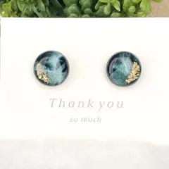 No.167　緑ラメマーブル　丸　ピアス/イヤリング　ハンドメイド　レジン