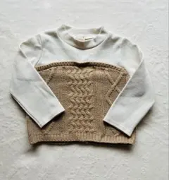 petit main 長袖カットソー 100cm ホワイト/ベージュ