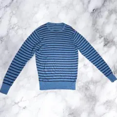 【シルク配合】無印良品 MUJI ウールニット ボーダー ブルー×ネイビー M