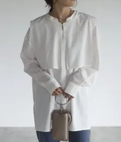 ap retro 新品！バックプリーツバンドカラーシャツ 襟付きのサムネイル
