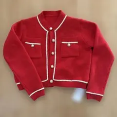 赤いパールボタン付きカーディガン　未使用　sサイズ