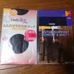 福助　30デニールタイツ　L-LLサイズ　ブラック・ネイビー　４足セット