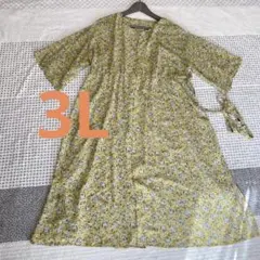 シフォン　花柄　ロングシャツ　ワンピース　羽織にも　3L 大きいサイズ　イエロー