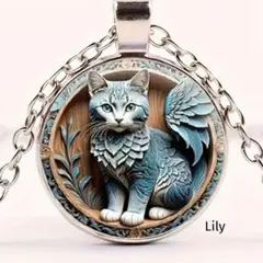 男女兼用✨ 青い 猫 ブルーグレー ペンダント ネックレス レトロ 猫好き