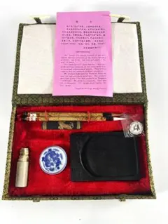 文房四宝 硯 墨 筆2本 印材 印肉 セット品 中国製　書道セット