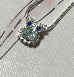 シーブルーグリーン　モアサナイト フクロウちゃん　SVチェーン付 925刻印あり